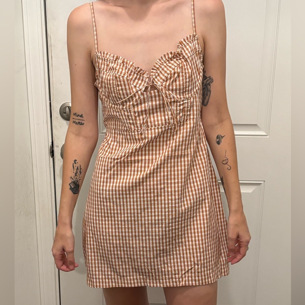 Urban Outfitters Brown Checkered Mini Dress